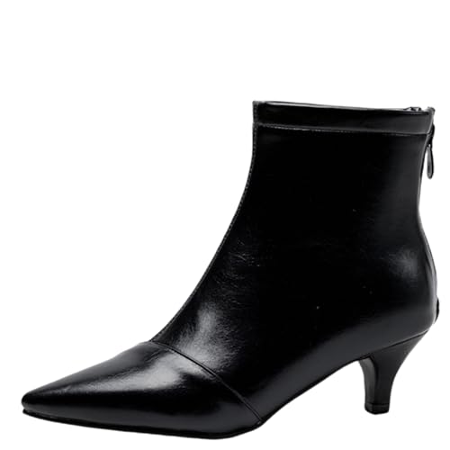 Asterisco Damen Stiefeletten Mid Trichterabsatz Reißverschluss Pointed Toe 240937 Schwarz Gr 37 EU/38Cn von Asterisco