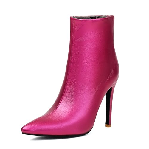 Asterisco Damen Stiefeletten Stiletto Höhe Ferse Reißverschluss Pointed Toe 240816 Violett-Rot Gr 40.5 EU/42Cn von Asterisco