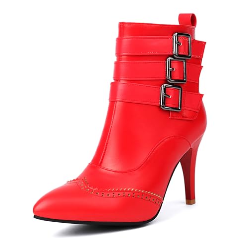 Asterisco Damen Stiefeletten Stiletto Höhe Ferse Reißverschluss Pointed Toe 240838 Rot Gr 34 EU von Asterisco