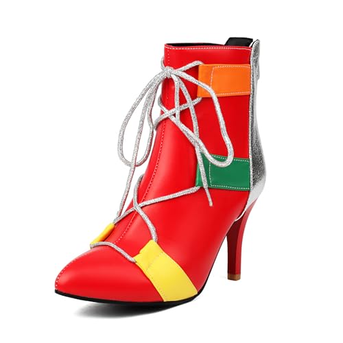 Asterisco Damen Stiefeletten Stiletto Höhe Ferse Reißverschluss Pointed Toe 240839 Rot Gr 37 EU/38Cn von Asterisco