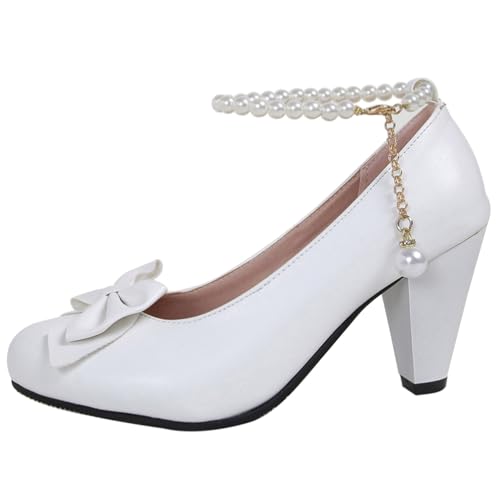 Asterisco Damen Trichterabsatz Mary Jane Kleid High Schuhe Schuhe-240410 Weiß Gr 36.5 EU/37Cn von Asterisco