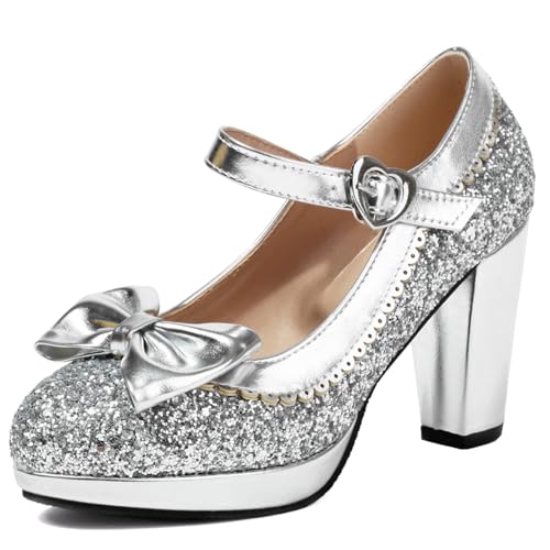 Asterisco Damen mit Kätzchen Fersenpumps mit Plateau Mary Jane High Schuhe Schuhe-240273 Silber Gr 43 EU/45Cn Asterisco Damen mit Kätzchen Fersenpumps mit Plateau Mary Jane High Schuhe Schuhe-240273 Silber Gr 43 EU/45Cn von Asterisco