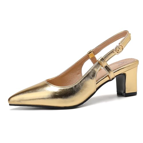 Asterisco Damensandalen Block Mitte Absatz Backstrap 240403 Abendschuhe Gold Gr 40.5 EU/42Cn von Asterisco