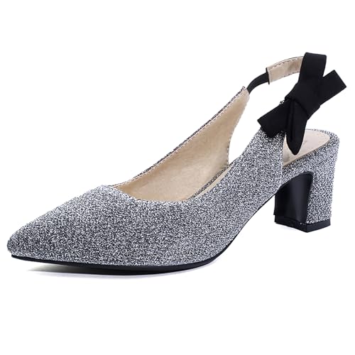 Asterisco Damensandalen Block Mitte Absatz Backstrap 240415 Slingback Schuhe Silber Gr 36.5 EU/37Cn von Asterisco