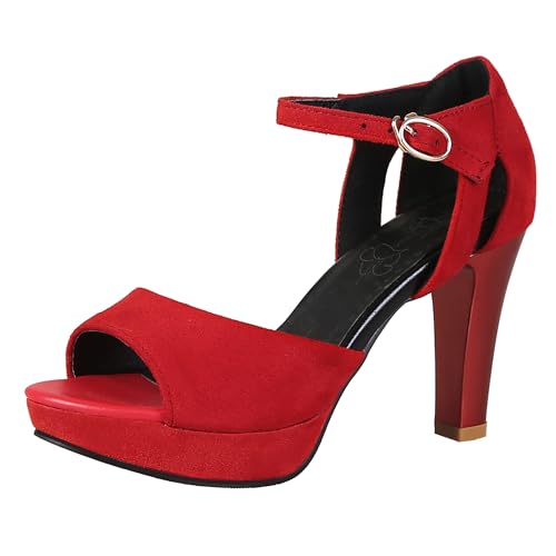 Asterisco Damensandalen Block Mitte Absatz Knöchelriemchen 240250 Kleid Sandales Rot Gr 43 EU/45Cn von Asterisco