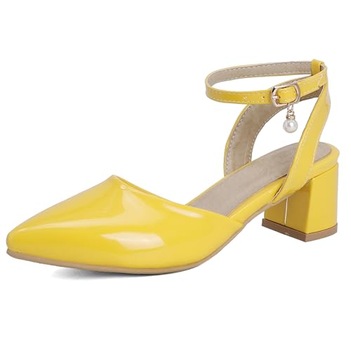 Asterisco Damensandalen Block Mitte Absatz Knöchelriemchen 240266 Abendschuhe Gelb Gr 34 EU von Asterisco