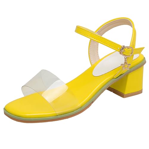 Asterisco Damensandalen Block Mitte Absatz Knöchelriemchen 240281 Abendschuhe Gelb Gr 36.5 EU/37Cn von Asterisco