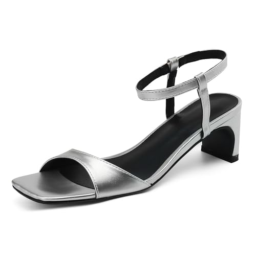 Asterisco Damensandalen Block Mitte Absatz Knöchelriemchen 240393 Abendschuhe Silber Gr 40.5 EU/42Cn von Asterisco