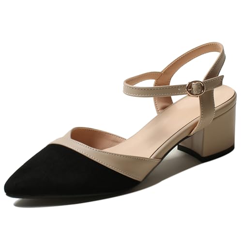 Asterisco Damensandalen Block Mitte Absatz Knöchelriemchen 240402 Sandals Beige-Schwarz Gr 36.5 EU/37Cn von Asterisco