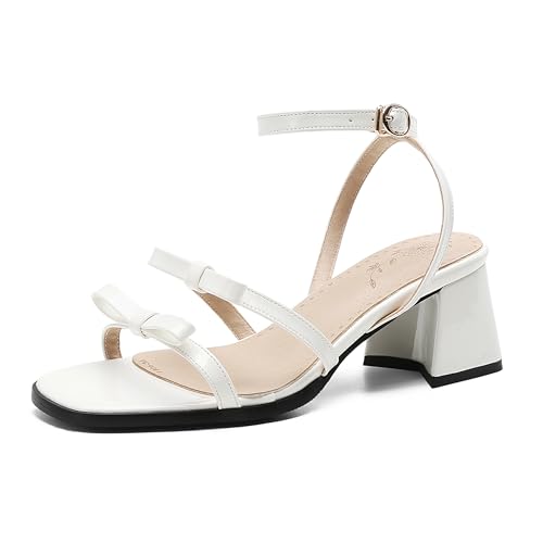 Asterisco Damensandalen Block Mitte Absatz Knöchelriemchen 240408 Abendschuhe Beige-Weiß Gr 41 EU/43Cn von Asterisco