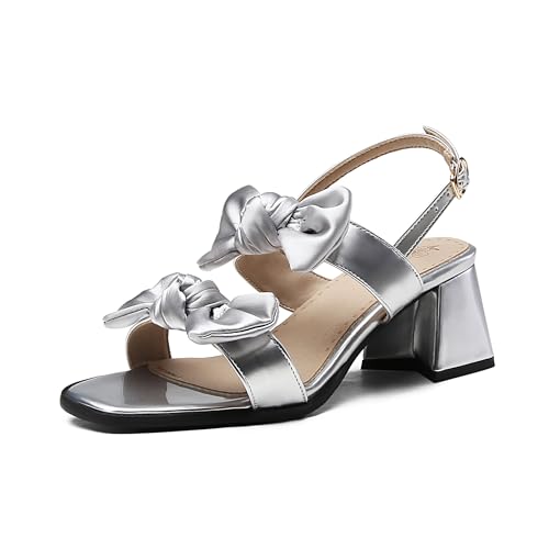 Asterisco Damensandalen Block Mitte Absatz Knöchelriemchen 240409 Abendschuhe Silber Gr 42 EU/44Cn von Asterisco