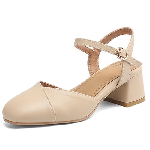 Asterisco Damensandalen Block Mitte Absatz Knöchelriemchen 240424 Kleid Sandales Aprikose Gr 39 EU/40Cn von Asterisco
