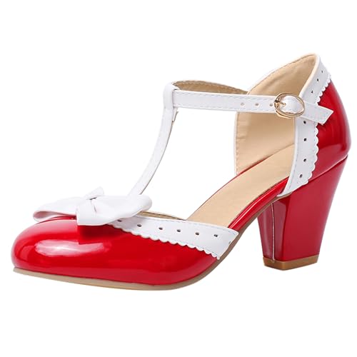 Asterisco Damensandalen Block Mitte Absatz T-Spange 240324 Kleid Sandales Rot Gr 43 EU/45Cn von Asterisco