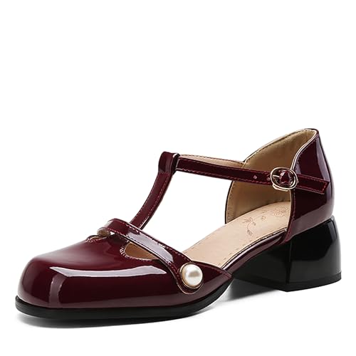 Asterisco Damensandalen Block Mitte Absatz T-Spange 240410 Abendschuhe Rotwein Gr 41 EU/43Cn von Asterisco