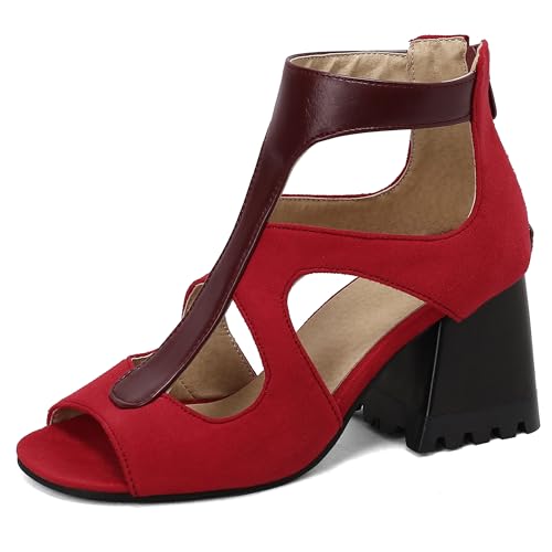 Asterisco Damensandalen Hohen Blockabsatz Knöchelriemchen 240287 Kleid Sandales Rot Gr 44 EU/46Cn von Asterisco