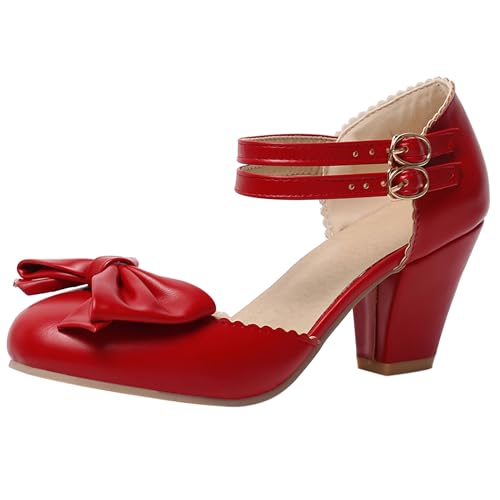 Asterisco Damensandalen Hohen Blockabsatz Knöchelriemchen 240325 Kleid Sandales Rot Gr 40.5 EU/42Cn von Asterisco