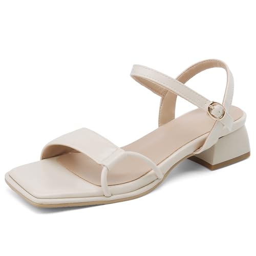 Asterisco Damensandalen Hohen Blockabsatz Knöchelriemchen 240390 Abendschuhe Beige-Weiß Gr 35 EU von Asterisco