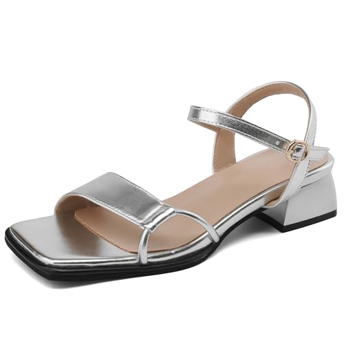 Asterisco Damensandalen Hohen Blockabsatz Knöchelriemchen 240390 Abendschuhe Silber Gr 33.5 EU/33Cn von Asterisco