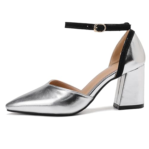 Asterisco Damensandalen Hohen Blockabsatz Knöchelriemchen 240404 Abendschuhe Silber Gr 43 EU/45Cn von Asterisco