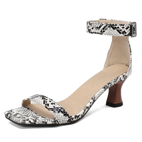 Asterisco Damensandalen Mid Trichterabsatz Knöchelriemchen 240283 Kleid Sandales Weiß-Snakeskin-Print Gr 36.5 EU/37Cn von Asterisco