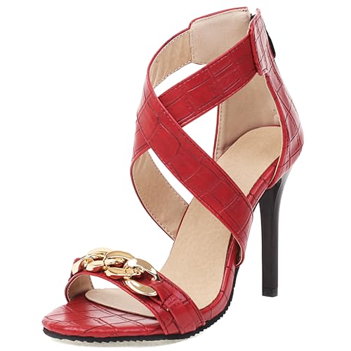 Asterisco Damensandalen Stiletto Höhe Ferse Knöchelriemchen 240289 Kleid Sandales Rot Gr 41 EU/43Cn von Asterisco