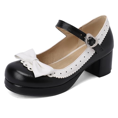 Damen Blockabsatz Mary Jane mit Plateau Bogen Mitte Absatz Schuhe Runde Zehen Schnalle Elegant Pumps, P30131Au Schwarz Gr 43 EU/45Cn Damen Blockabsatz Mary Jane mit Plateau Bogen Mitte Absatz Schuhe Runde Zehen Schnalle Elegant Pumps, P30131Au Schwarz Gr 43 EU/45Cn von Asterisco