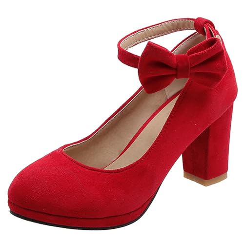 Damen Blockieren Fersenpumps mit Plateau Knöchelriemchen Bogen Höhe Ferse Schuhe Runde Zehen Schnalle Elegant Schuhe, O40557Mf Rot Gr 38 EU/39Cn von Asterisco