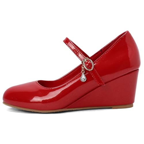 Damen Keilabsatz Pumps Abend Mitte Absatz Schuhe-240427 Rot Gr 40 EU/41Cn von Asterisco