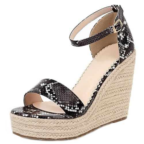 Damen Plateau Espadrille Hohen Keilabsatz Knöchelriemchen 240449 Sandals Schwarz Gr 37 EU/38Cn von Asterisco