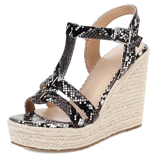 Damen Plateau Espadrille Hohen Keilabsatz Knöchelriemchen 240465 Sandals Schwarz Gr 37 EU/38Cn von Asterisco