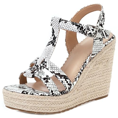 Damen Plateau Espadrille Hohen Keilabsatz Knöchelriemchen 240465 Sandals Weiß Gr 42 EU/44Cn von Asterisco