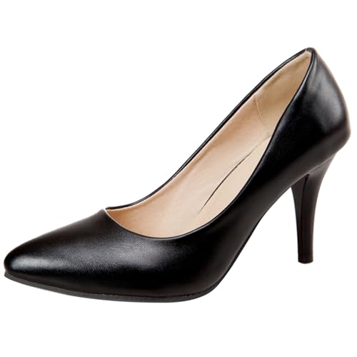 Damen Stiletto Pumps Höhe Ferse Schuhe Pointed Toe Ohne Verschluss Elegant Abendschuhe, N7485Mu Schwarz Gr 34 EU von Asterisco