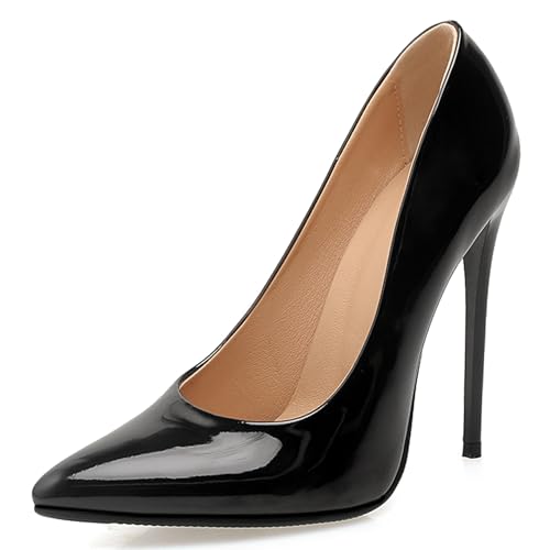 Damen Stiletto Pumps Höhe Ferse Schuhe Pointed Toe Ohne Verschluss Simple Abendschuhe, B75618Nz Schwarz Gr 50 EU/53Cn von Asterisco