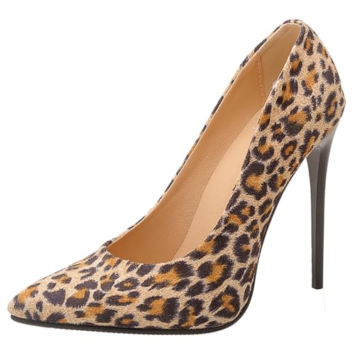 Damen Stiletto Pumps Höhe Ferse Schuhe Pointed Toe Ohne Verschluss Simple Abendschuhe, D80025Bc Leopard-Gelb Gr 45 EU/47Cn von Asterisco