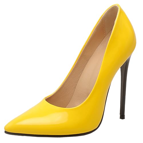 Damen Stiletto Pumps Höhe Ferse Schuhe Pointed Toe Ohne Verschluss Simple Abendschuhe, P76736Pr Gelb Gr 45 EU/47Cn von Asterisco