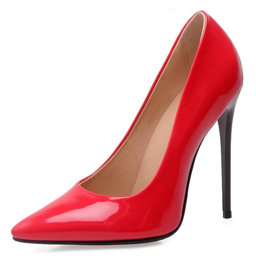 Damen Stiletto Pumps Höhe Ferse Schuhe Pointed Toe Ohne Verschluss Simple Abendschuhe, V78894Oo Rot Gr 49 EU/52Cn von Asterisco