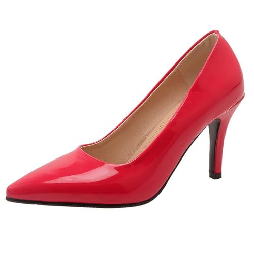 Damen Stiletto Pumps Höhe Ferse Schuhe Pointed Toe Ohne Verschluss Simple Party Schuhe, A69469Qy Rot Gr 39 EU/40Cn von Asterisco