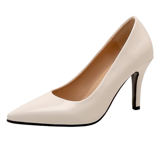Damen Stiletto Pumps Höhe Ferse Schuhe Pointed Toe Ohne Verschluss Simple Party Schuhe, A73200Bf Weiß Gr 48.5 EU/51Cn von Asterisco