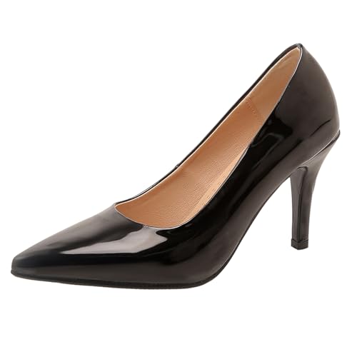 Damen Stiletto Pumps Höhe Ferse Schuhe Pointed Toe Ohne Verschluss Simple Party Schuhe, K71419Yn Schwarz Gr 49 EU/52Cn von Asterisco