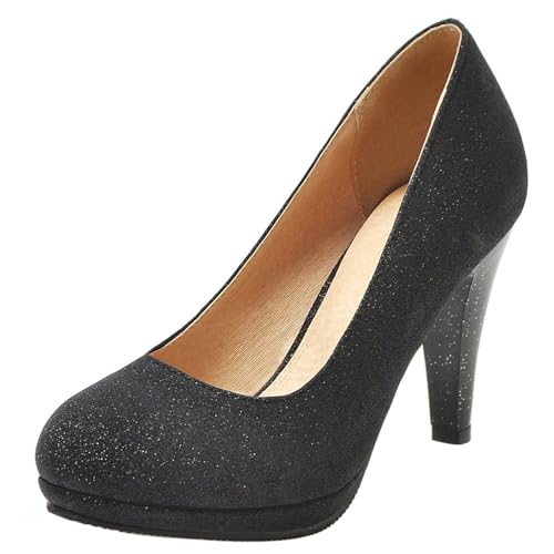 Pumps mit Damen Kegel Ferse mit Plateau Glitzer Höhe Ferse Schuhe Runde Zehen Ohne Verschluss Elegant Glitzer Schuhe, T244Wo Schwarz Gr 40.5 EU/42Cn Pumps mit Damen Kegel Ferse mit Plateau Glitzer Höhe Ferse Schuhe Runde Zehen Ohne Verschluss Elegant Glitzer Schuhe, T244Wo Schwarz Gr 40.5 EU/42Cn von Asterisco