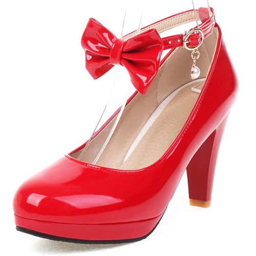 Pumps mit Damen Kegel Ferse mit Plateau Knöchelriemchen Bogen Höhe Ferse Schuhe Runde Zehen Schnalle Elegant Schuhe, P24554Qu Rot Gr 45 EU/47Cn Pumps mit Damen Kegel Ferse mit Plateau Knöchelriemchen Bogen Höhe Ferse Schuhe Runde Zehen Schnalle Elegant Schuhe, P24554Qu Rot Gr 45 EU/47Cn von Asterisco