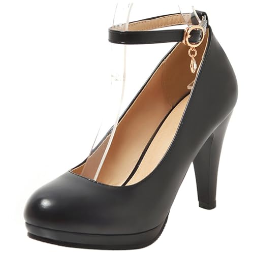 Pumps mit Damen Kegel Ferse mit Plateau Knöchelriemchen Höhe Ferse Schuhe Runde Zehen Schnalle Elegant Brautschuhe, K1700Hs Schwarz Gr 35 EU Pumps mit Damen Kegel Ferse mit Plateau Knöchelriemchen Höhe Ferse Schuhe Runde Zehen Schnalle Elegant Brautschuhe, K1700Hs Schwarz Gr 35 EU von Asterisco
