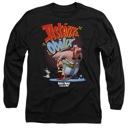 Asterix And Obelix Unisex Asterix & Obelix-Idefix Together Long Sleeve, Black T-Shirt, Schwarz, S von Asterix And Obelix