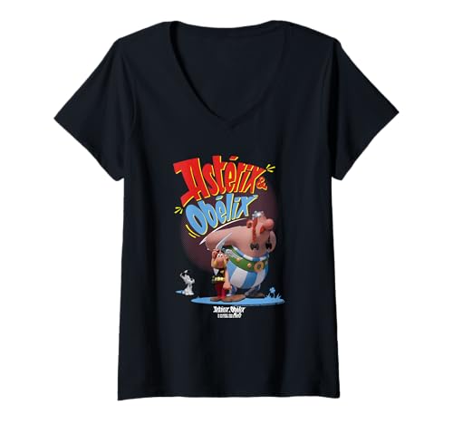 Damen Asterix & Obelix & Idefix Together T-Shirt mit V-Ausschnitt von Asterix & Obelix