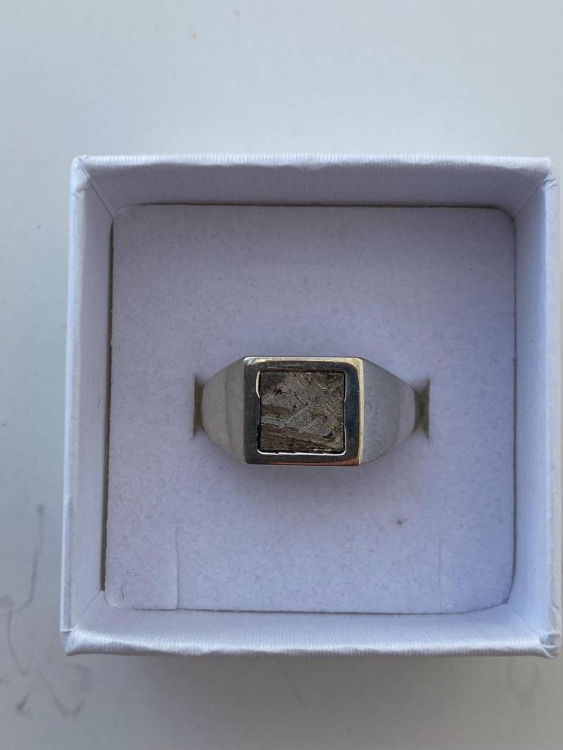 Silberring Mit Meteorit, Muonionalusta, 7, 6 X 7, 2 Mm von AsteroidWallArt