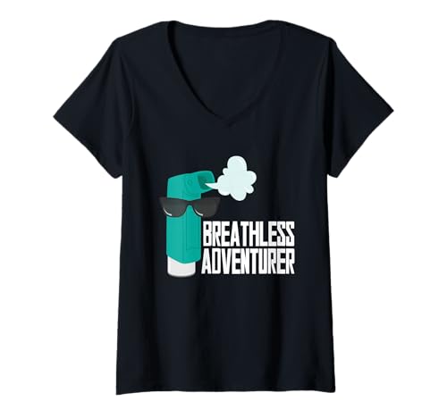 Damen Asthma Asthmatiker Breathless Adventurer T-Shirt mit V-Ausschnitt Damen Asthma Asthmatiker Breathless Adventurer T-Shirt mit V-Ausschnitt von Asthma Asthma Awareness Tag