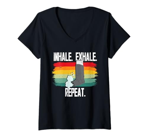 Damen Asthma Asthmatiker Inhale Exhale Repeat T-Shirt mit V-Ausschnitt Damen Asthma Asthmatiker Inhale Exhale Repeat T-Shirt mit V-Ausschnitt von Asthma Asthma Awareness Tag