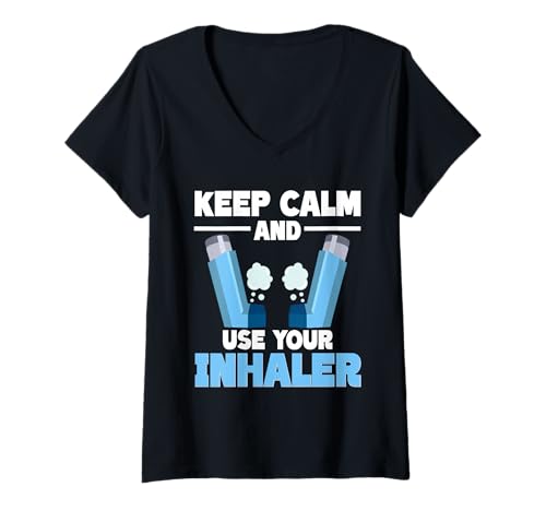 Damen Asthma Asthmatiker Keep Calm and Use Your Inhaler T-Shirt mit V-Ausschnitt Damen Asthma Asthmatiker Keep Calm and Use Your Inhaler T-Shirt mit V-Ausschnitt von Asthma Asthma Awareness Tag