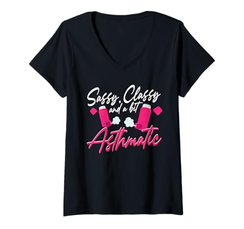Damen Asthma Asthmatiker T-Shirt mit V-Ausschnitt Damen Asthma Asthmatiker T-Shirt mit V-Ausschnitt von Asthma Asthma Awareness Tag