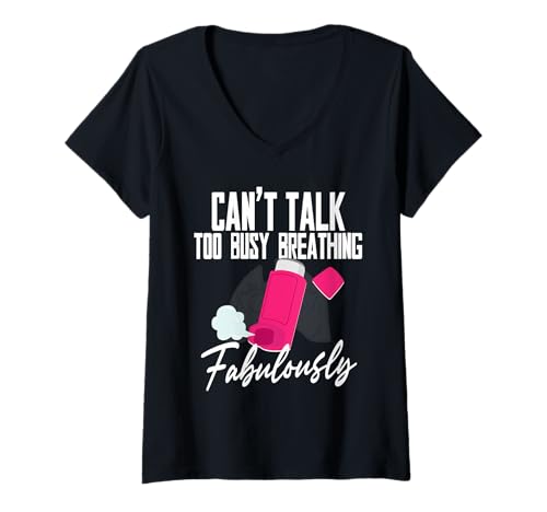 Damen Asthma Asthmatiker Too Busy Breathing Fabulously T-Shirt mit V-Ausschnitt Damen Asthma Asthmatiker Too Busy Breathing Fabulously T-Shirt mit V-Ausschnitt von Asthma Asthma Awareness Tag